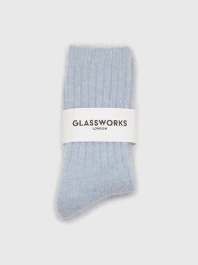 GLASSWORKS LONDON Pastel blue ribbed angora long socks NWT